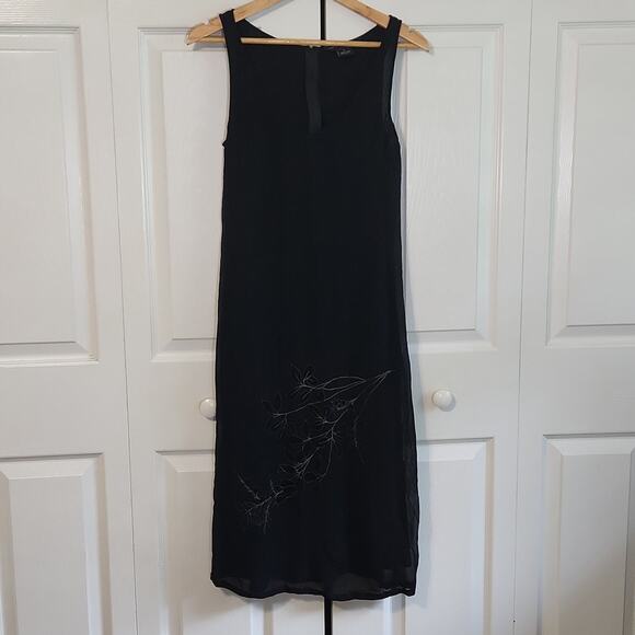 French Connection Women's Black Floral Embroidered Midi Sleeveless Dress Size 10 - Picture 1 of 11